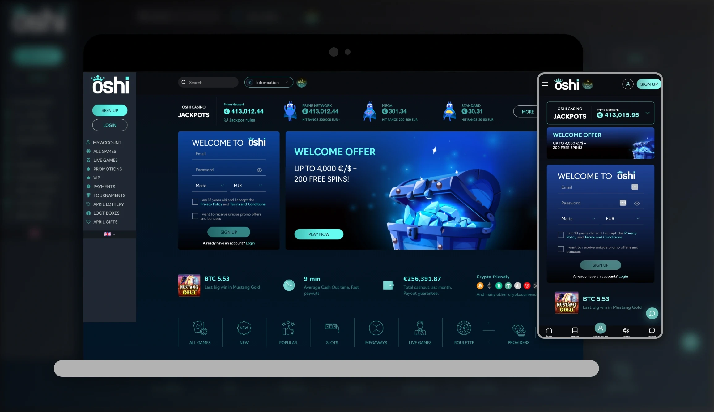 Oshi Casino App Screenshot